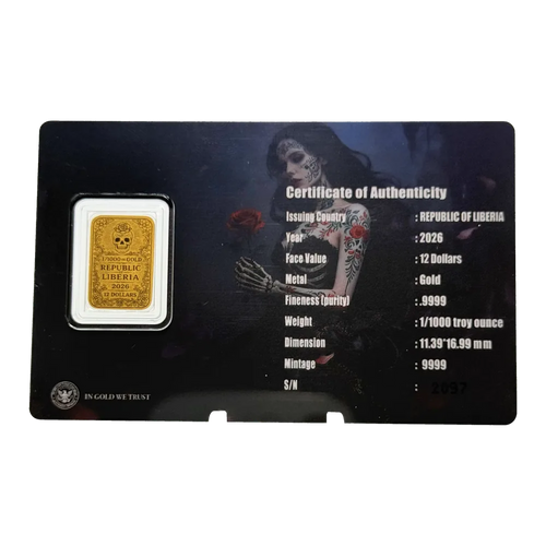 2026 Liberia Dia De Los Muertos Roses 1/1000 oz Gold Coin