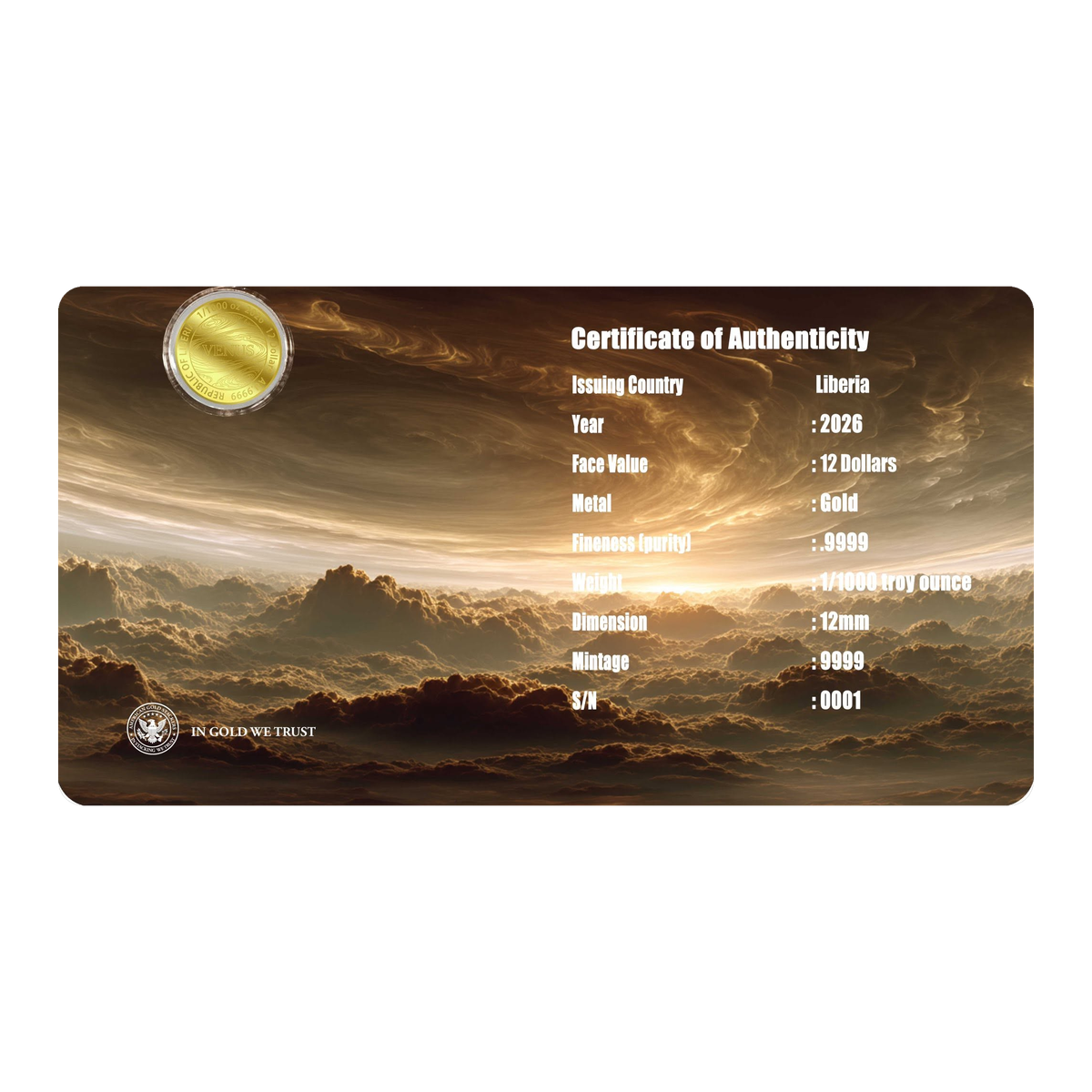 2026 Liberia Venus 1/1000 oz Gold Coin