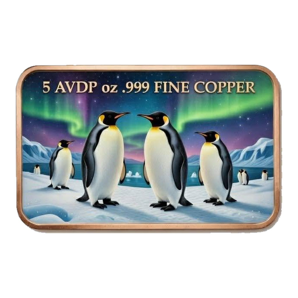 Northern Lights Penguins 5 oz Copper Colorized Art Bar