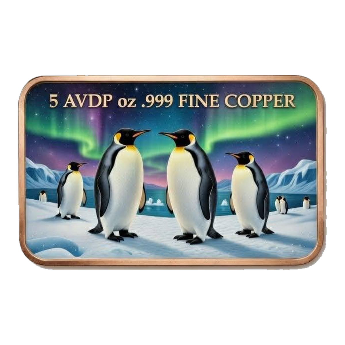 Northern Lights Penguins 5 oz Copper Colorized Art Bar