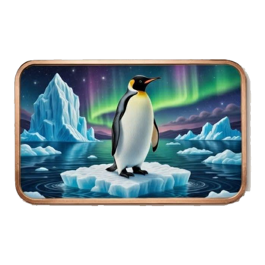 Northern Lights Penguins 5 oz Copper Colorized Art Bar