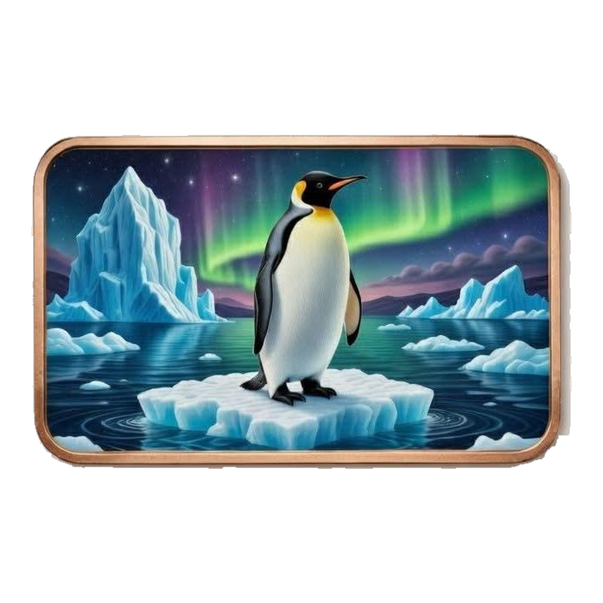 Northern Lights Penguins 5 oz Copper Colorized Art Bar